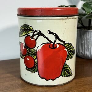 Vintage Ballonoff Canister Tin Red Apple Cherry Fruit Kitchen Storage Cleveland